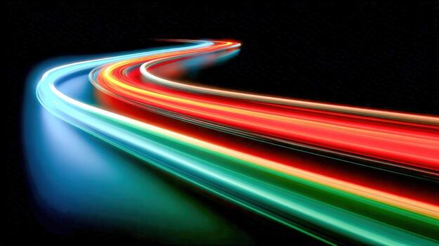 Dynamic Light Trails on Black Background Abstract Motion Graphics for Technology and Futuristic Concepts photo