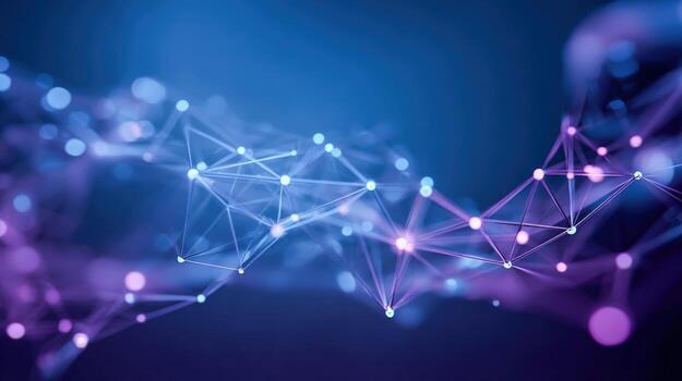 Abstract Network Connection Structure with Lines, Dots, Polygonal Shapes in Blue and Purple Gradient Background photo
