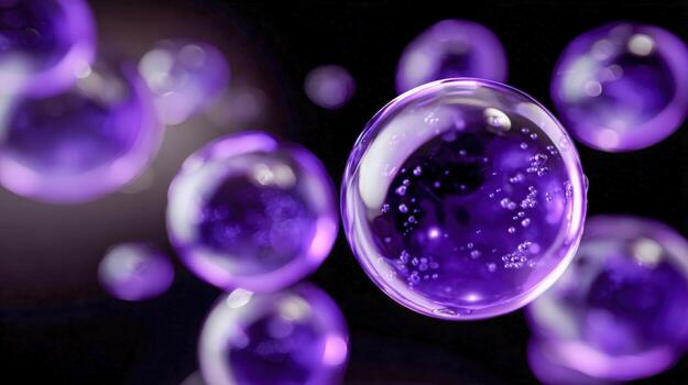 Floating Purple Spheres Abstract Background for Science, Technology, and Cosmetics with Dynamic Bubble Effect photo