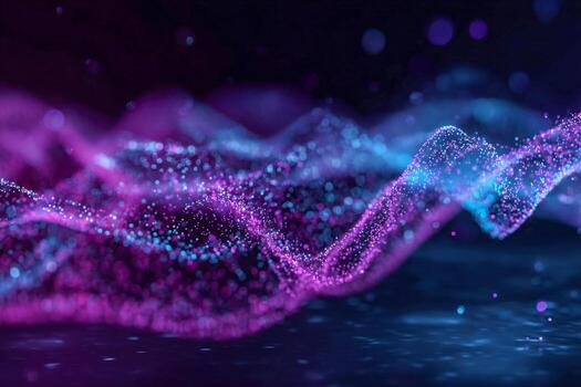 Abstract Data Stream Visualization with Pink and Blue Particles on Dark Background, Digital Art photo