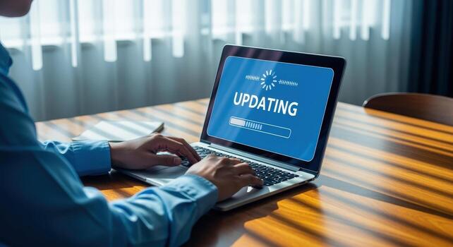 System Update on Laptop Person Using Computer for Software Installation and Technology Upgrade photo