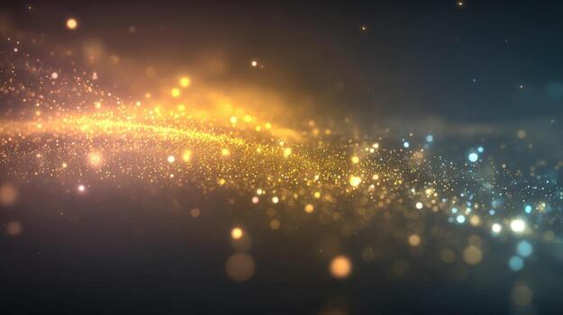 Abstract Glittering Particle Stream Golden Bokeh Light Effect Background for Festive Celebrations and Design Projects photo