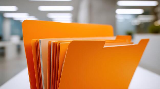 Orange File Folders Organization System in Office Environment for Business Administration and Data Management photo