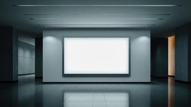 Blank White Billboard Advertisement Mockup in a Modern Gallery Setting for Promotional Content photo