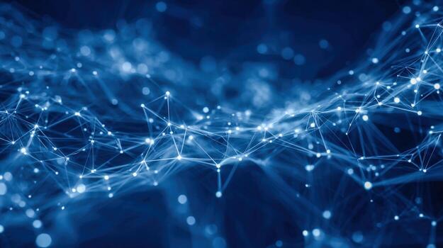 Abstract Network Connection Structure with Plexus Effect on Dark Blue Background for Technology and Science photo