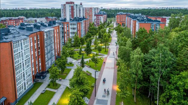 Modern Residential Complex with Green Spaces A Serene Urban Living Environment and Architectural Harmony photo