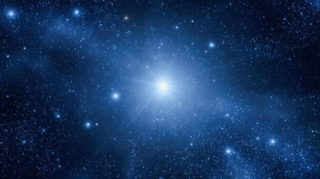 Brilliant Star Shining Through Deep Space with a Backdrop of Nebula Dust and Distant Galaxies photo