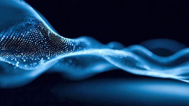 Abstract Blue Wave Particle Surface Dynamic Digital Data Visualization for Technology and Science Backgrounds photo