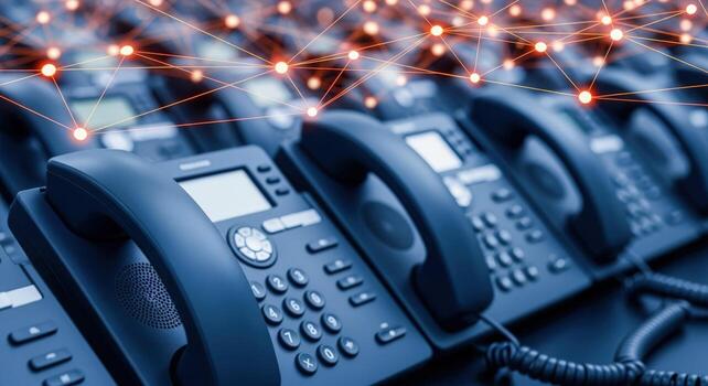 Modern Office IP Phones Business Communication Technology with Connected Network for Seamless VoIP Solutions photo