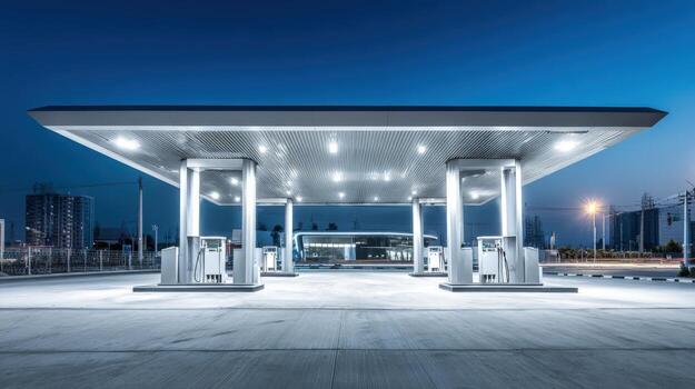 Gas Station at Night Modern Architecture and Infrastructure for Energy and Transportation Industries photo