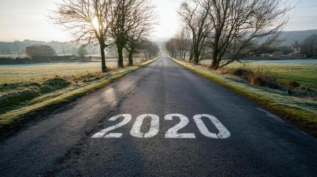 End of year perspective featuring a road leading to the future and new possibilities photo