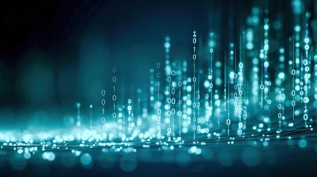 Digital Data Stream Abstract Visualization of Binary Code, Information Flow and Cybersecurity Concept photo