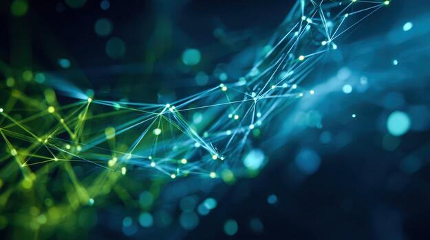 Abstract Network Connection with Glowing Nodes and Lines, Representing Data Transfer and Connectivity on a Dark Background photo