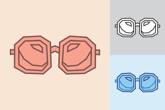 Sunglasses Icon in Cutout Hand Drawn Style with Bold Line Art in Three Different Color Style vector