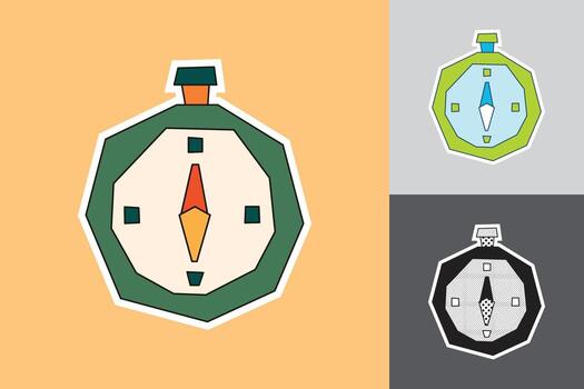 Compass Sticker in Cutout Hand Drawn Style with Dark Line Art in Three Different Color Theme vector