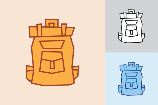 Backpack Icon in Cutout Hand Drawn Style with Bold Line Art in Three Different Color Style vector