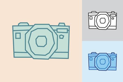 Camera Icon in Cutout Hand Drawn Style with Bold Line Art in Three Different Color Style vector