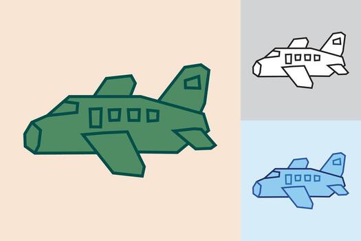 Airplane Icon in Cutout Hand Drawn Style with Bold Line Art in Three Different Color Style vector