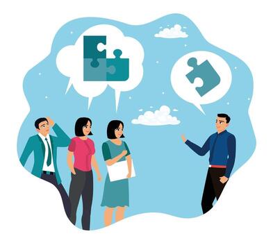 Team collaboration discussion to find solutions to problems. vector