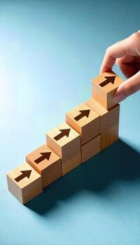 Wooden Steps with Arrows for Progress and Growth Concept photo