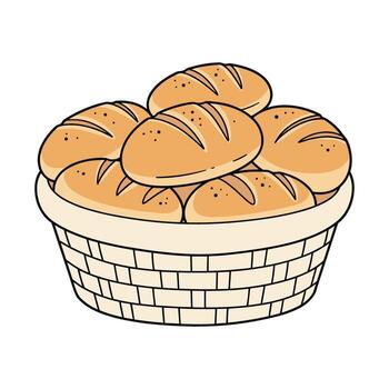 basket of freshly baked bread rolls vector