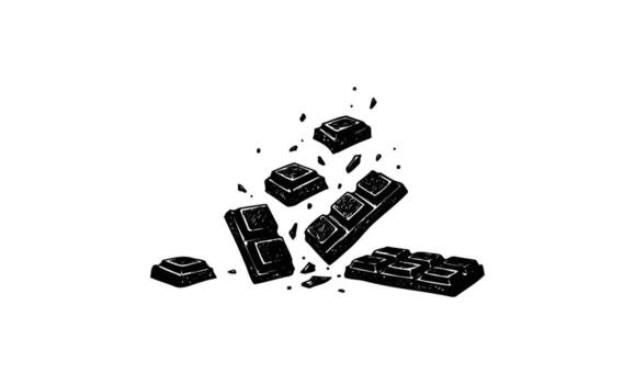 Crumbling chocolate bar with falling pieces and cocoa dust vector
