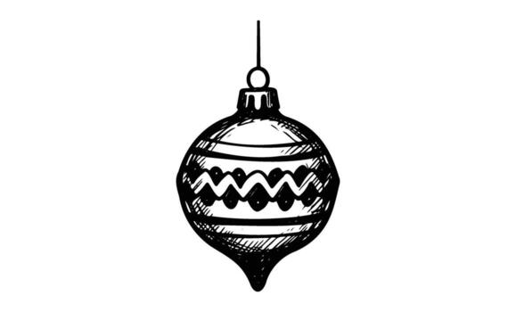 Hand-drawn christmas ornament with zigzag pattern hanging on string vector