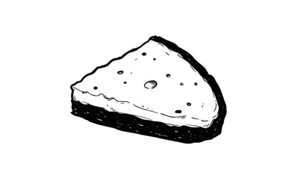 Sketch of a slice of pie with crumbly crust and smooth filling in black and white vector