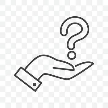 Outline question mark on the palm hand icon simple flat style. vector