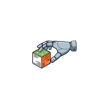 Robotic Hand Grasping Cube Object vector
