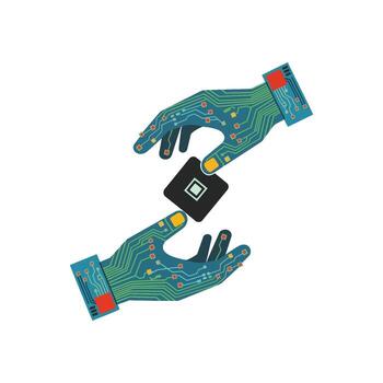 Robotic Hands Holding Microchip Together vector