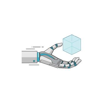 Robotic Hand Holding Digital Cube vector