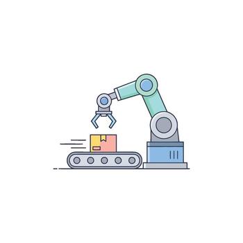 Robotic Arm Working On Conveyor Line vector