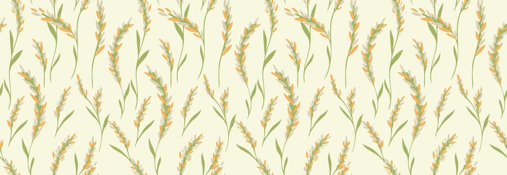 sin costura modelo con delicado trigo y césped tallos en suave verde, beige, y naranja tonos en un ligero antecedentes. modelo para rústico diseño, tela, y embalaje vector