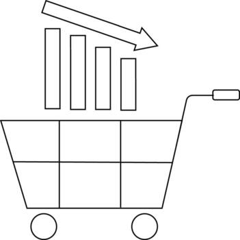 trolley icon and down chart icon with white background vector