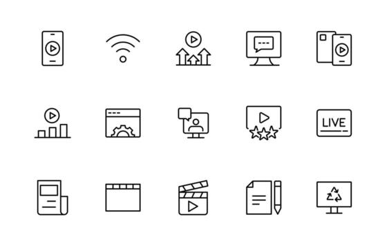 blogging con iconos correo, social medios de comunicación, comunidad, contenido, sitio web, intercambio, crear, opinión. negocio concepto. web infografía en contorno icono estilo. vector