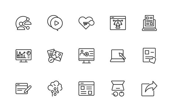 Blogging icon collection. Post, social media, community, content, website, sharing, create, opinion. Business concept. infographic in line icon. vector