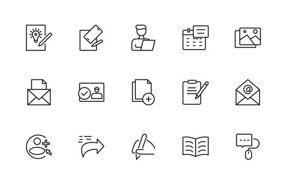 Blogging line icon collection. Post, social media, community, content, website, sharing, create, opinion. Business concept. infographic in line style icon set. vector