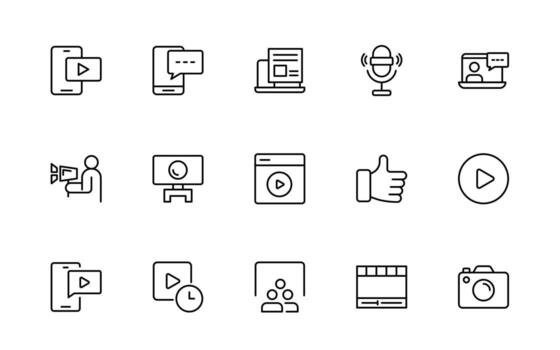 Blogging icon collection. Post, social media, community, content, website, sharing, create, opinion. Business concept. infographic icon in line style. vector