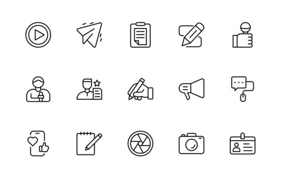 blogging con iconos correo, social medios de comunicación, comunidad, contenido, sitio web, intercambio, crear, opinión. negocio concepto. infografía en línea estilo icono. vector