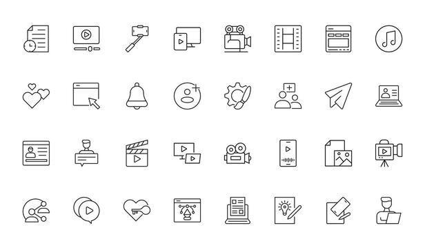 blogging iconos correo, social medios de comunicación, comunidad, contenido, sitio web, intercambio, crear, opinión. negocio concepto. web infografía en contorno icono estilo. vector