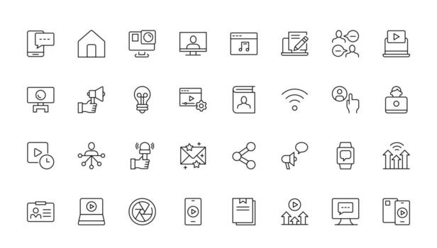 Blogging thin line icon collection. Post, social media, community, content, website, sharing, create, opinion. Business concept. infographic icon in line style. vector