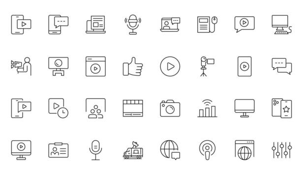 Blogging line style icon collection. Post, social media, community, content, website, sharing, create, opinion. Business concept. infographic icon in line style. vector