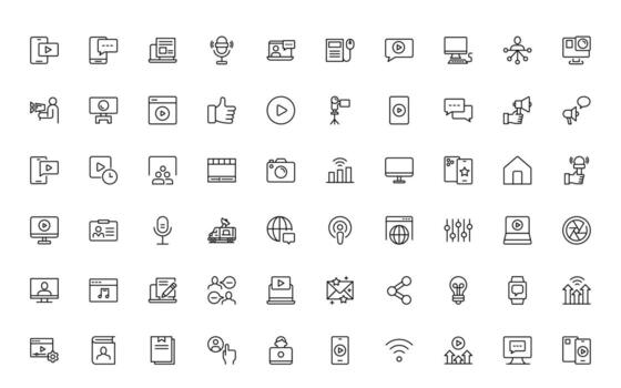 blogging iconos correo, social medios de comunicación, comunidad, contenido, sitio web, intercambio, crear, opinión. negocio concepto. web infografía en contorno icono vector