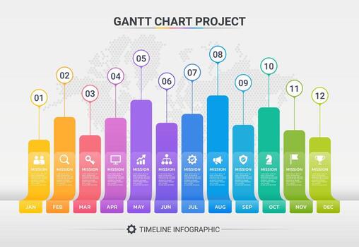 Gantt Chart Project Timeline Infographic for Business Planning and Management vector