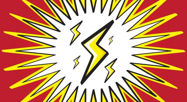 amarillo relámpago en el medio de un explosión estilo popular Arte diseño cómic rojo antecedentes vector