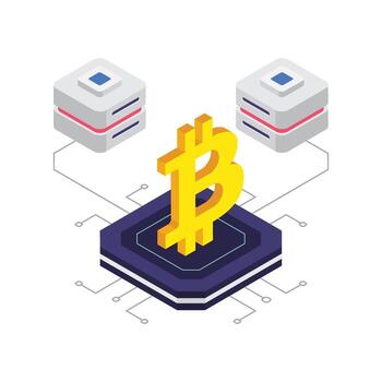 Digital Bitcoin Network isometric illustration. vector