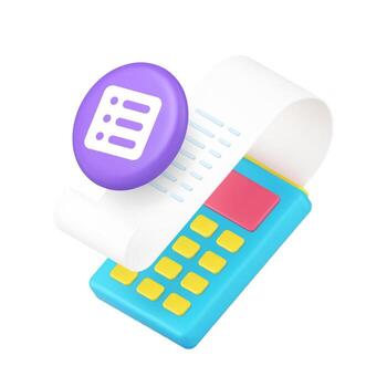 3D Realistic Icon POS Terminal With Receipt And Transaction List For Payment Processing System vector