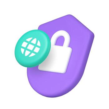 3D Realistic Icon Shield With Padlock And Globe Symbol For Cybersecurity And Data Protection vector