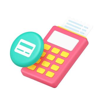 3d Realistic Icon Payment Terminal With Receipt And Credit Card For Banking Transaction Interface vector